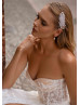 Strapless Beaded Ivory Lace Tulle Slit Sexy Wedding Dress